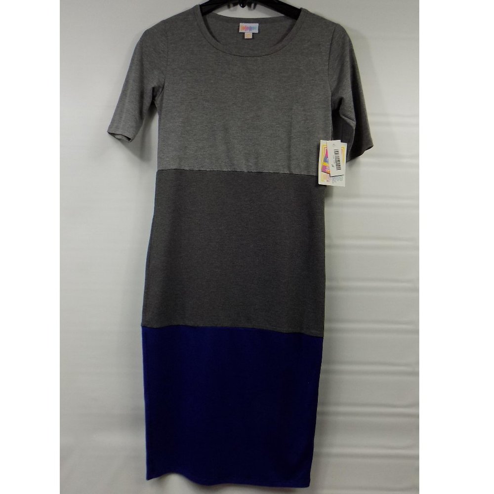 LuLaRoe Julia Blue/Grey Striped Dress Size XXS NWT